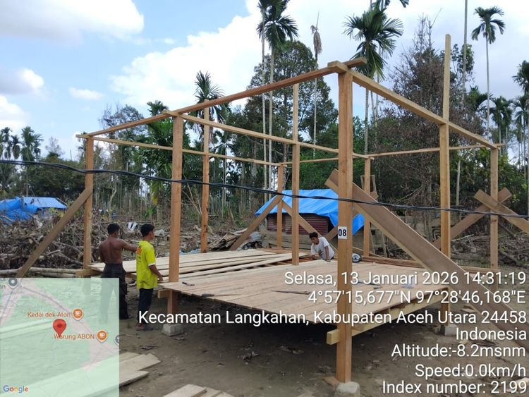 18 Unit Huntara Terbangun, Pemanfaatan Kayu Hanyutan Masuki Update Hari ke-44